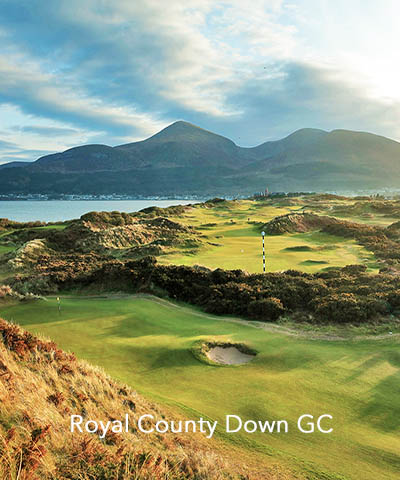 NEWCASTLE, NORTHERN IRELAND - MARCH 30: A view of the par 4, third hole in the background on the Championship Links with the par 4, ninth hole Annesley Links in the foreground at Royal County Down Golf Club on March 30, 2019 in Newcastle, Northern Ireland. (Photo by David Cannon/Getty Images)